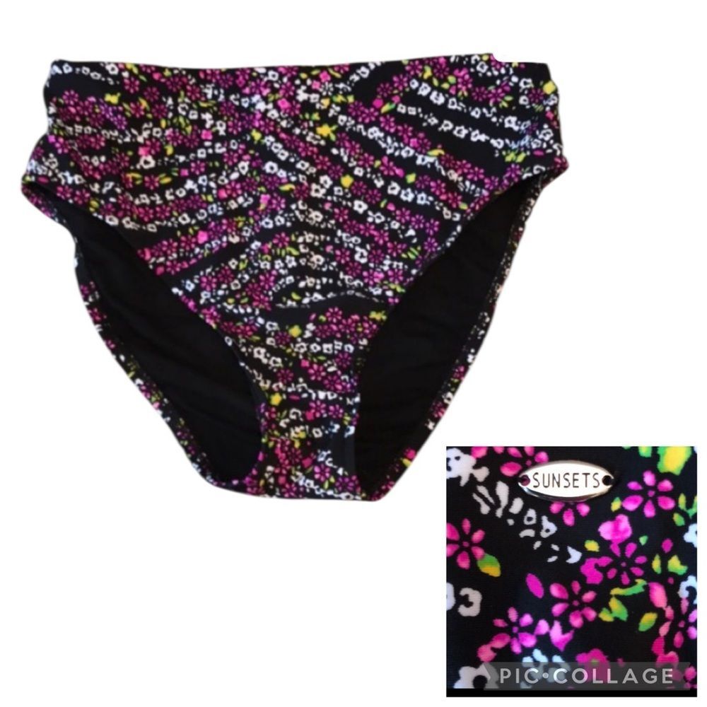 NWT Sunsets Bikini Bottoms Seamless High Waisted Hi Cut Ditsy Floral Sz S